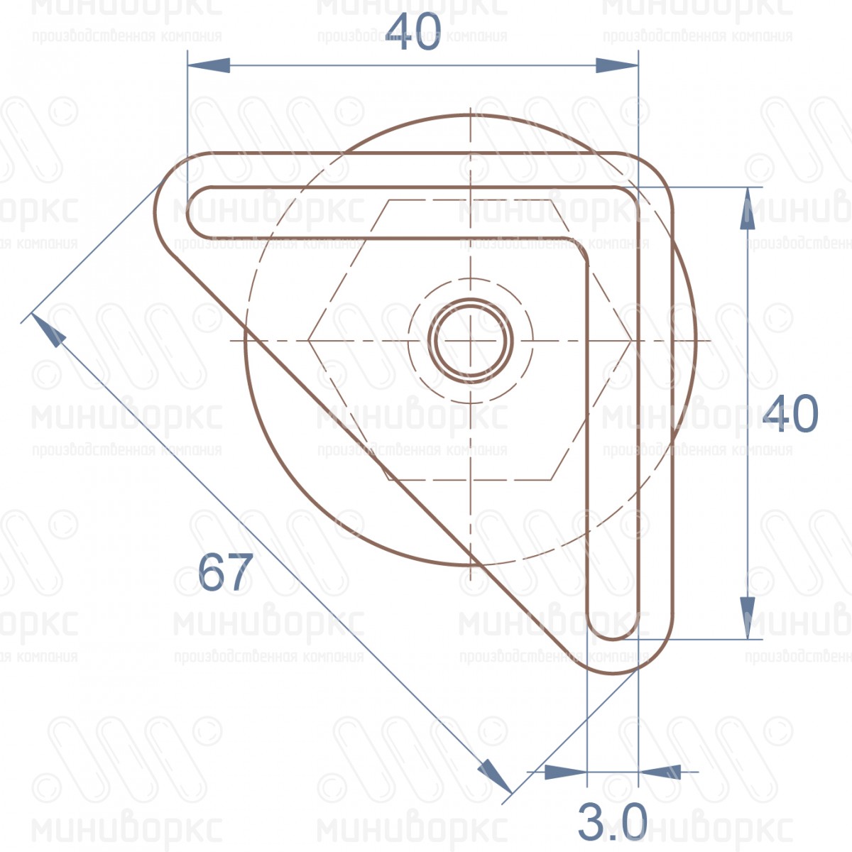 Комплект опоры под уголок 38х38, 40х40 мм и опоры с основанием Ø40 мм, под ключ 22 , цвет черный – U40-40M10.D40x40 - 6