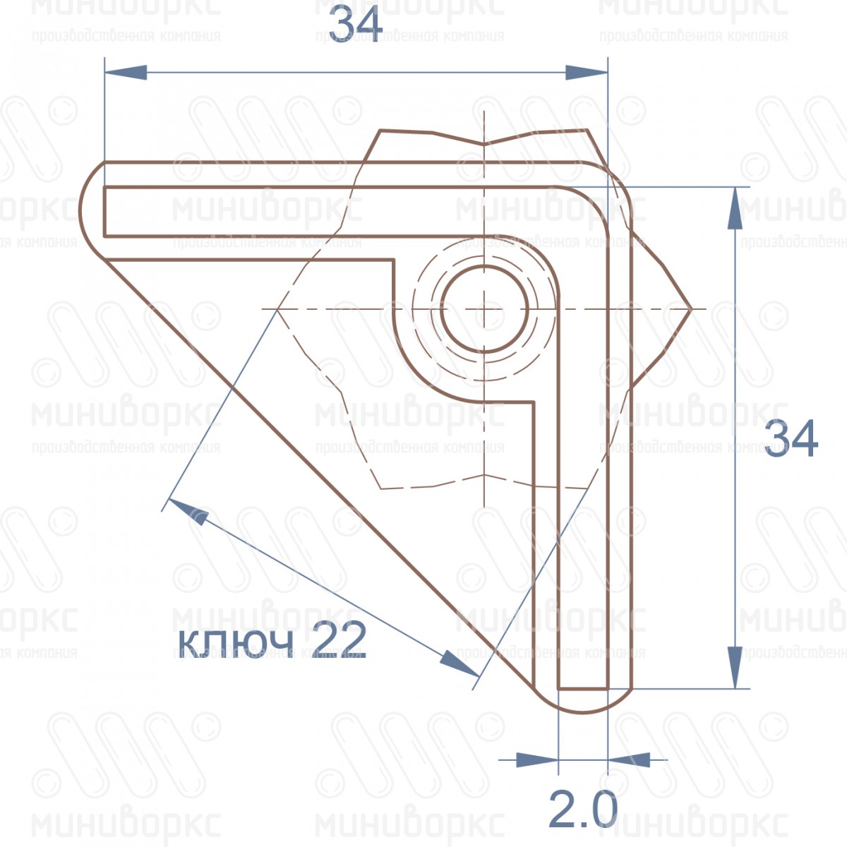 Комплекты опор для уголков и резьбовых опор 34x34 – U34-34M8.D22x30B | картинка 6