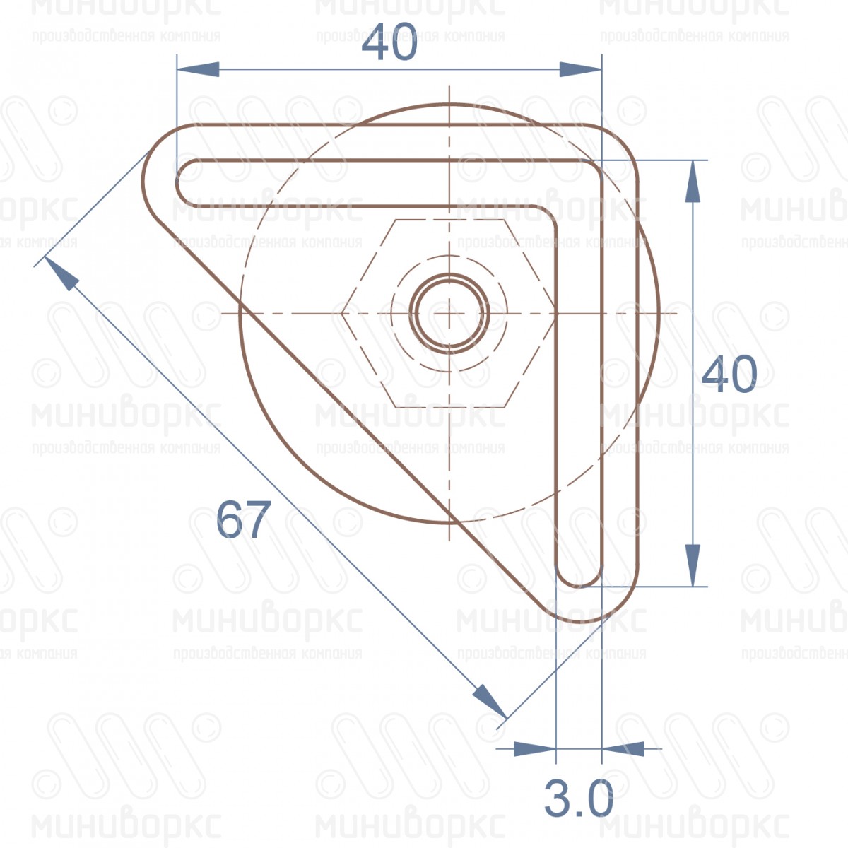 Комплект опоры под уголок 38х38, 40х40 мм и опоры с основанием Ø48 мм, под ключ 24, цвет черный – U40-40M10.D48x40 - 6